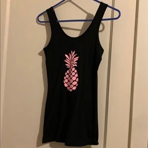 Black tank with pink pineapple design